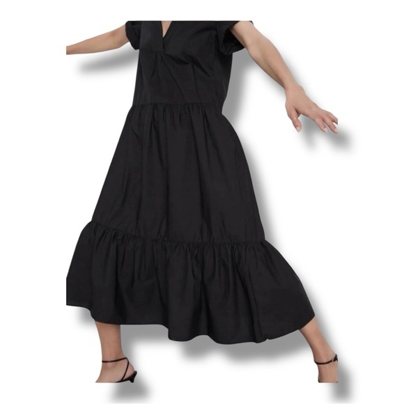 🖤 ZARA Black Ruffled Poplin Dress | Size XL | 100% Cotton - Picture 6 of 8
